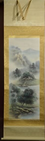 Japanese Water Color Scroll Painting - Lake Scene