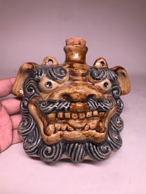 Japanese Wine Flask with Shishi