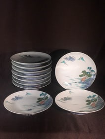 Set of Japanese Porcelain Dishes with Box - Ten Plates