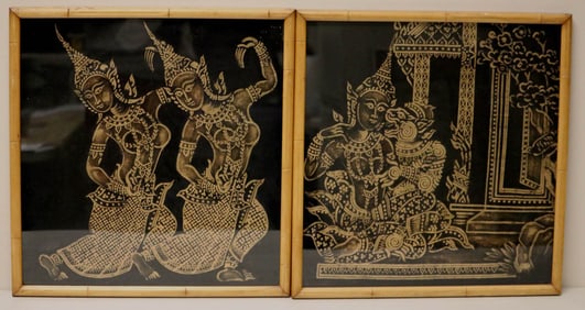 Two Asian Thai Painting of Dancers