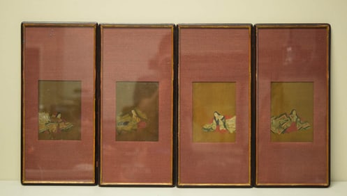 Japanese Edo Period Painting on Silk - Set of Four