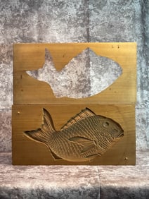 Japanese Meiji Carved Wood Cake Mold - Fish