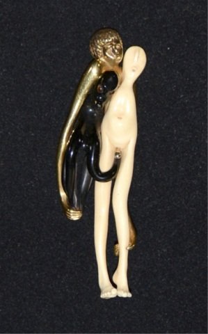 Japanese Ivory and Gold Netsuke: Comtemporary design, 20th cen measures 4"h
