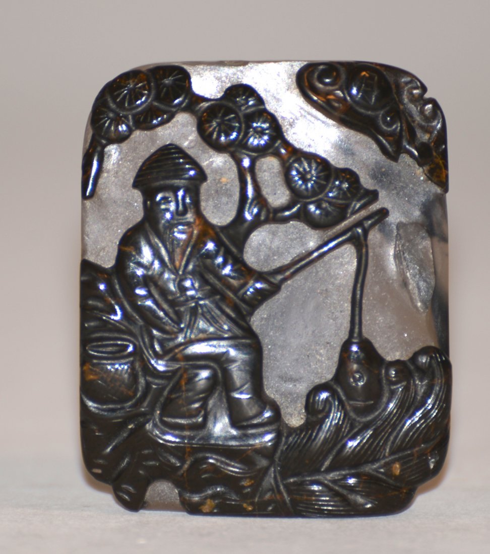 Chinese Agate Figural Plaque: Suzhou workshop, 19th cen, measures 2" by 1.5" Please visit our website http://stallionhillgallery.com/ to see the high resolution photos. Thanks! 欲见高清照片ʌ
