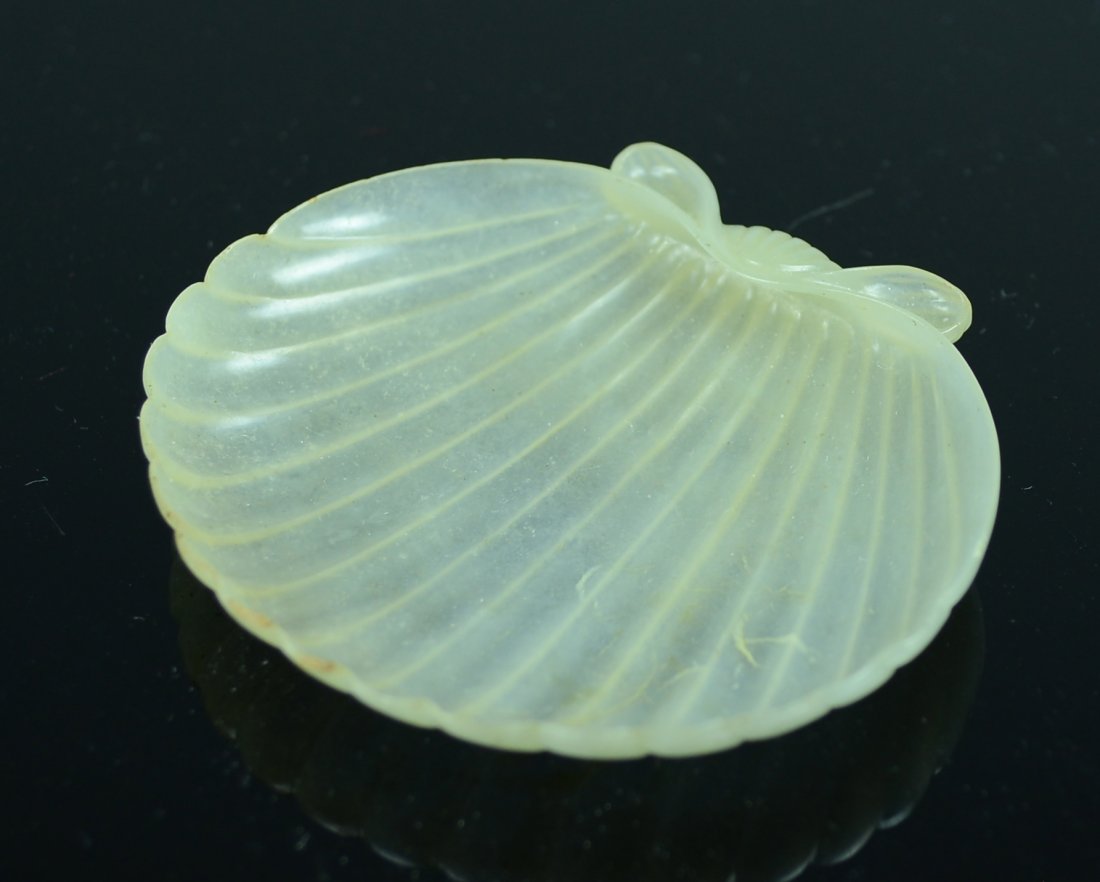 Chinese Mighol White Jade Seashell: extremely thin and well carved, 18th cen measures 2.4" by 2.5"
