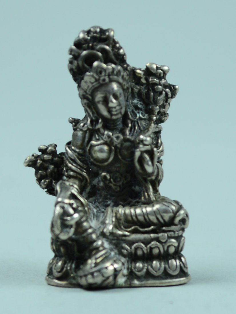 Nepalese Silver Miniture Buddha: 19th cen, 1.3"H