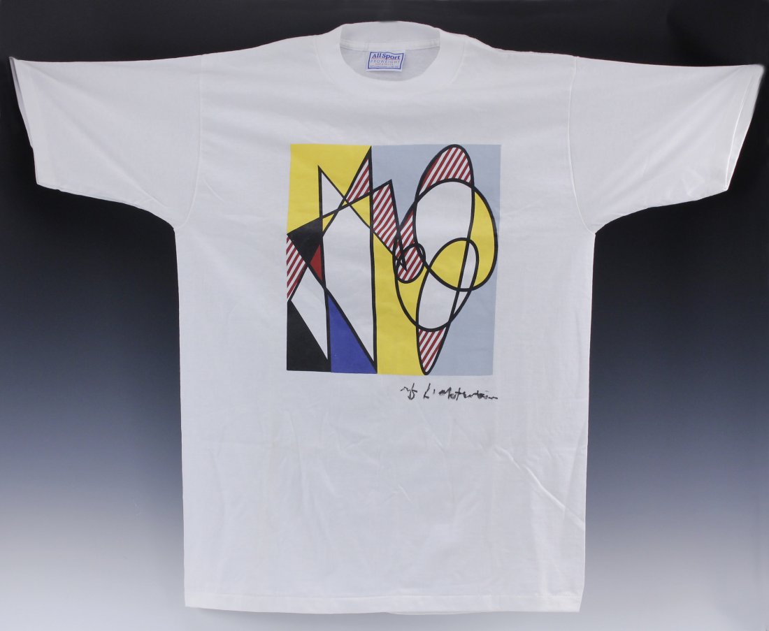 Signed Roy Lichtenstein Best Buddies Silkscreen Tee: Mint Roy Lichtenstein original signed in marker "Best Buddies" Silkscreen tee shirt signed Castelli Gallery 1991 printing on cotton Size - Large 42-44