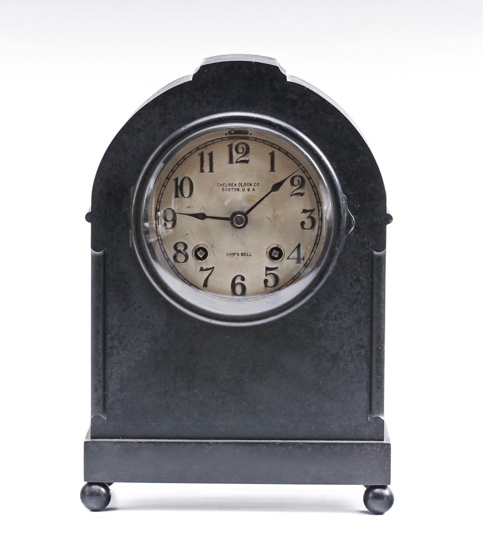 Ships Bell Boston Chelsea Clock w Onyx Case: Arched design in black Onyx Marble case Ships Bell Chelsea Clock Boston Size - 9 1/2" x 7" x 4"