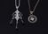 Pair Art Deco Diamond 14K Gold Onyx Pendant Necklaces