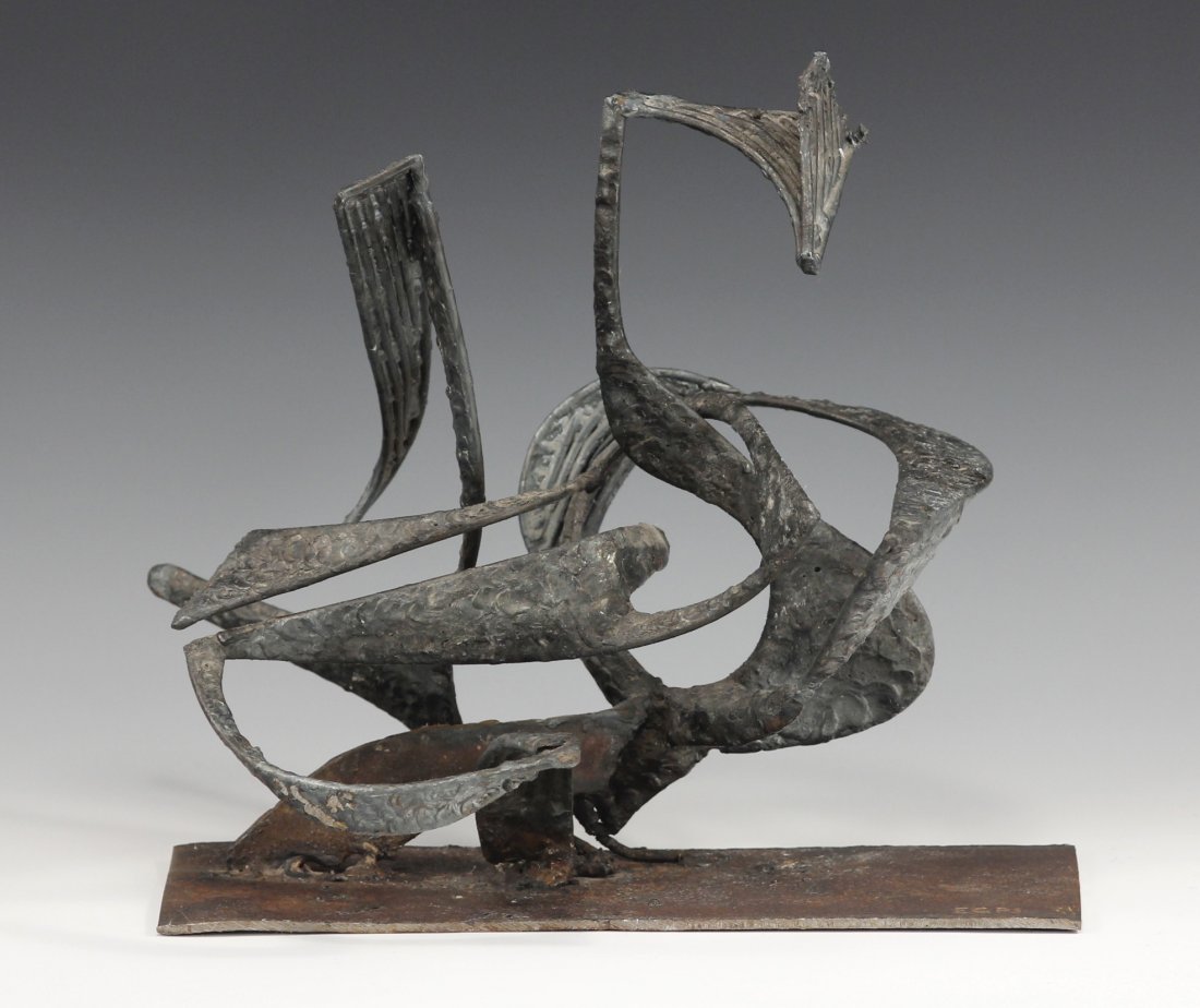Ted Egri (1913-2010)Hungarian Abstract Bronze Sculpture: Ted Egri (1913-2010) Hungarian/American Linear Abstract Bronze metal sculpture Signed on base "Egri" includes Provinance paperwork and signed letter from Ted Egri Size - 10" x 10 1/4" x 7" (25.4cm x 2