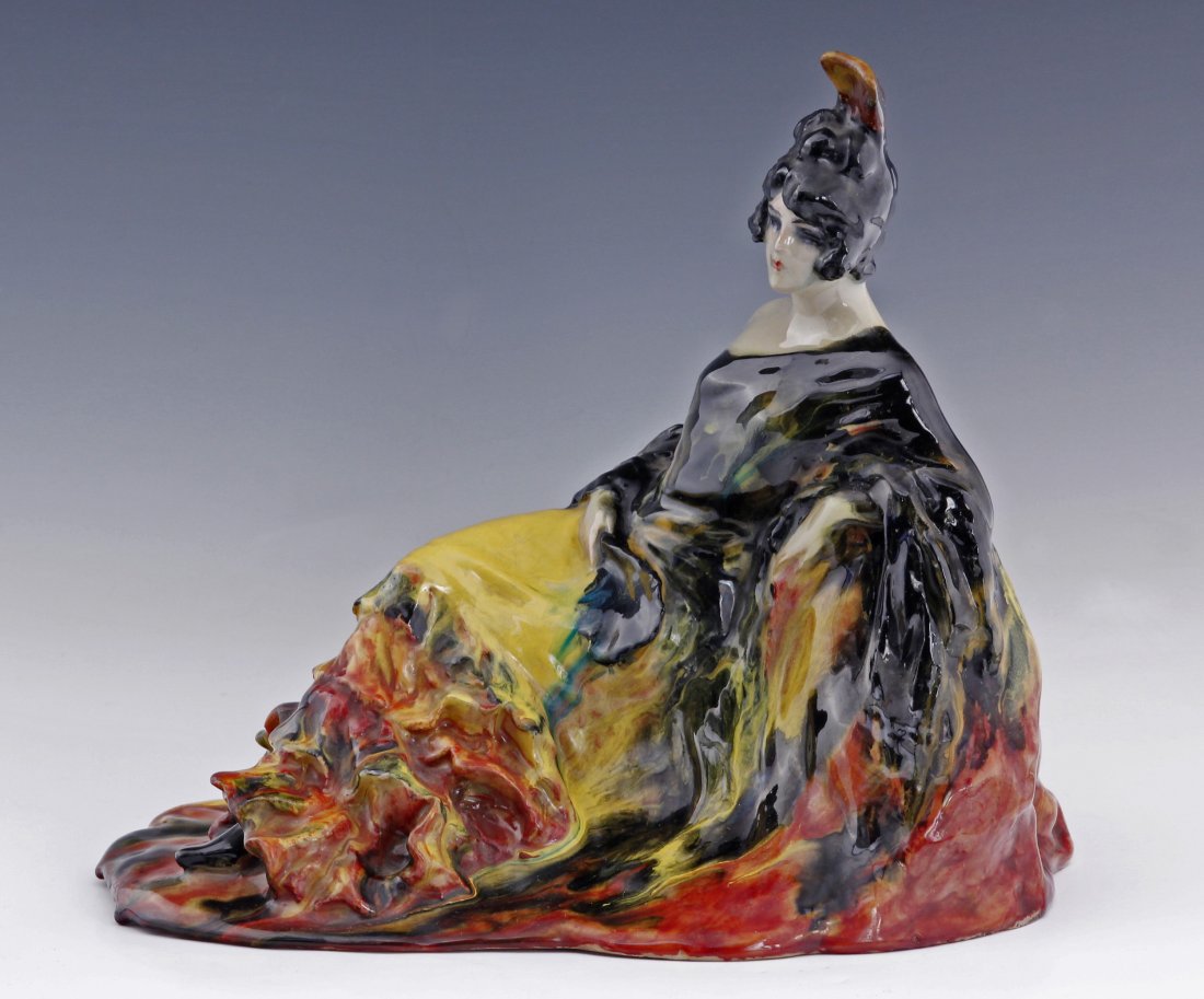 Damenico Mastroianni Italian Antique Porcelain Figurine: Damenico Mastroianni (1876-1962) Italian Art Deco Flamenco Dancer porcelain signed on base Damenico Mastroianni Roma seated figurine with polychrome drip glaze high gloss finish Size - 9 1/2" height x