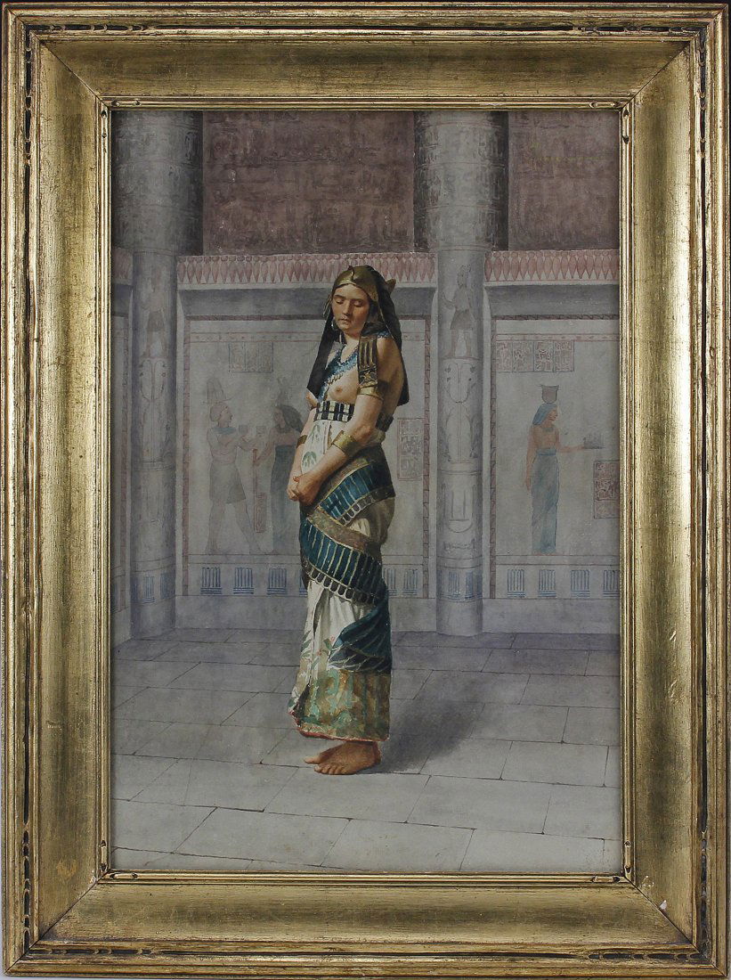 Orientalist Vittorio Guaccimanni Italian Nude W/P: Vittorio Guaccimanni (1859-1938) Italian Antique Orientalist figural watercolor painting on paper. Signed Upper right Corner, gilt wood frame Size - approximately 15" x 22" 20" x 27" framed