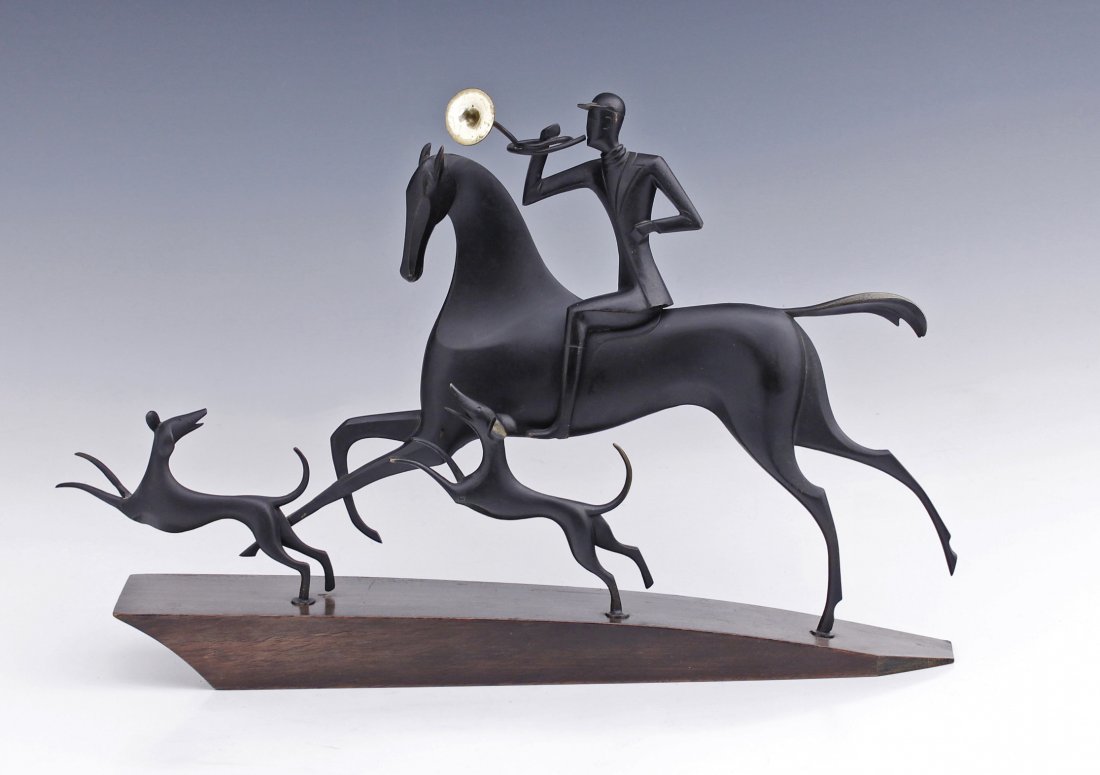 Franz Hagenauer Horse & Hounds Bronze Sculpture: Franz Hagenauer (1906-1986) Austrian Horse & Hounds Bronze Art Deco style Sculpture Size - approx 13"l x 8 1/2"w x 2"d