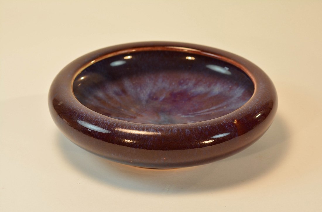 Chinese Flambe Porcelain Brush Washer: purple glaze, 19th cen, 10"dia 3"h.