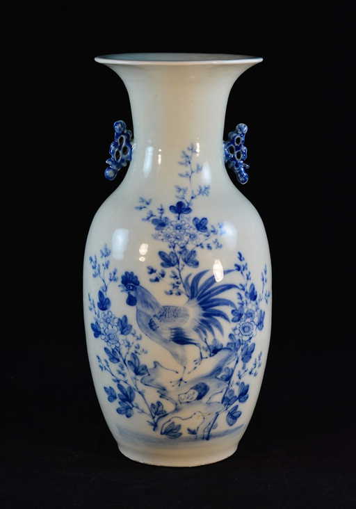 Chinese Blue White Porcelain Vase Rooster Scene