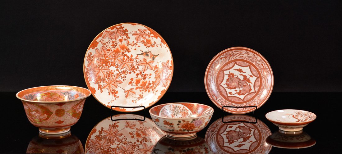 Group of Five Japanese Kutani Porcelain Dishes and: 19th cen, largest measures 9.5"dia Provenance: Estate of Alfred Guntermann, New Haven, Ct