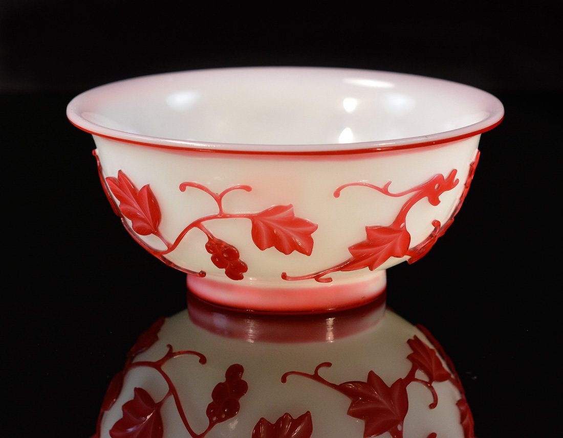 Chinese Peking Glass Bowl - Squirrel and Grape Vine: 19th cen, measures 3"h 6"d Provenance: Estate of Alfred Guntermann, New Haven, Ct