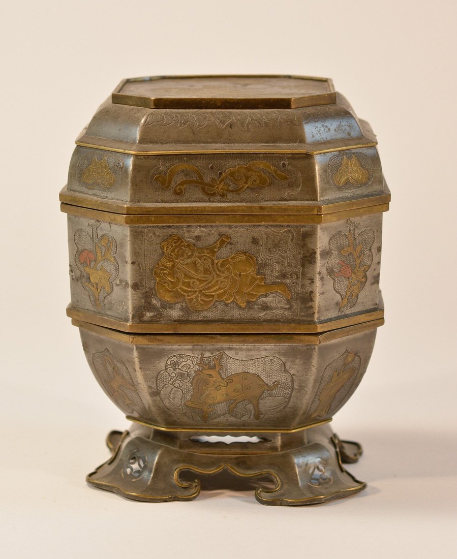Chinese Qing Period Stacked Box: 18th cen or earlier, measures 7"h 5"w Provenance: Estate of Alfred Guntermann, New Haven, Ct