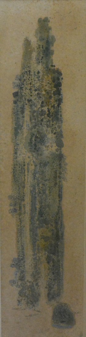 Chinese Contemporary Water Color Painting: artist signed, lonely mountain as translates, 20th cen, measures 35"l 8.5"w Provenance: Estate of Alfred Guntermann, New Haven, Ct
