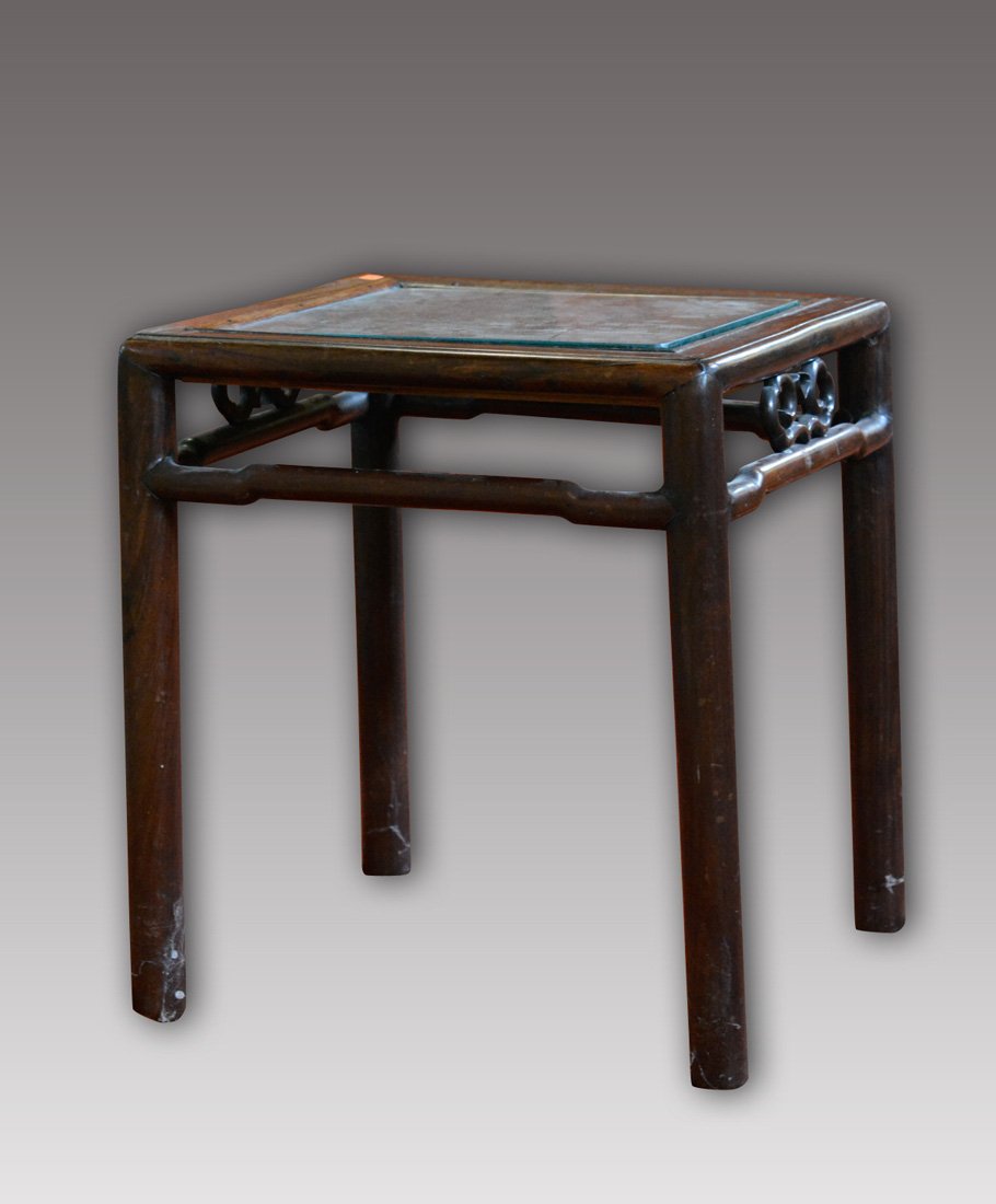 Chinese Rosewood Stool: 19th cen, measures 17"h 15"w 16"d Provenance: Estate of Alfred Guntermann, New Haven, Ct