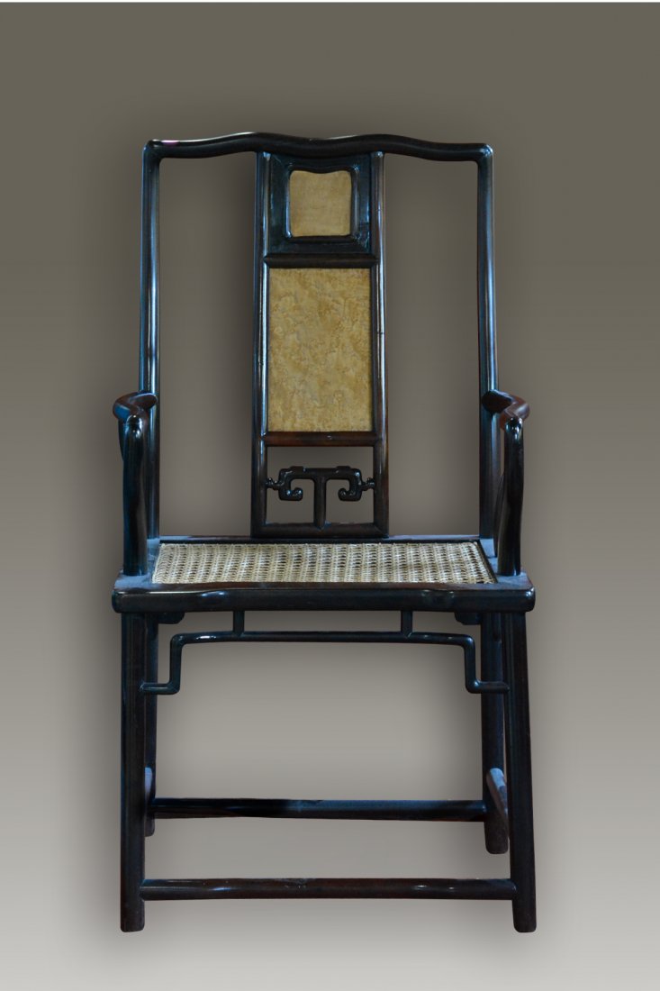 Chinese Rosewood Chair: 20th cen, measures 40"h 20"w 15.5"d Provenance: Estate of Alfred Guntermann, New Haven, Ct