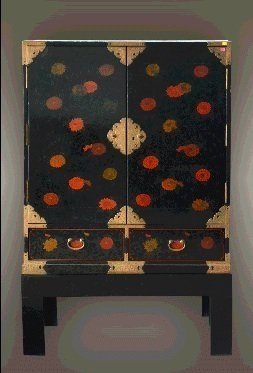Japanese Export Lacquer Cabinet: 19th cen, measures 56.5"h 37"w 16"d Provenance: Estate of Alfred Guntermann, New Haven, Ct