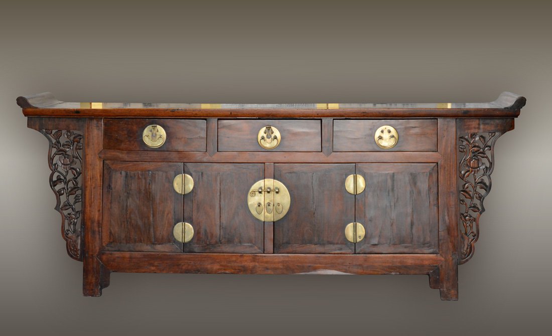 Chinese Hardwood Altar Table: 19th cen or earlier, measures 34"h 87"w 21"d Provenance: Estate of Alfred Guntermann, New Haven, Ct
