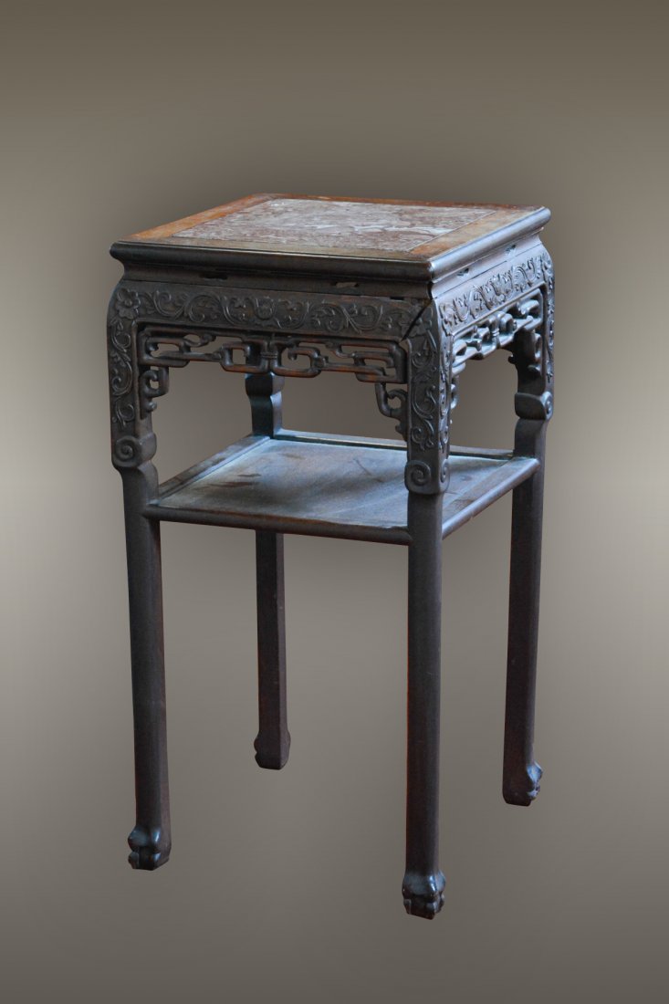 Two Hardwood Stand: one rectangular, another fishbowl stand, measures 31.75"h 16"w each Provenance: Estate of Alfred Guntermann, New Haven, Ct
