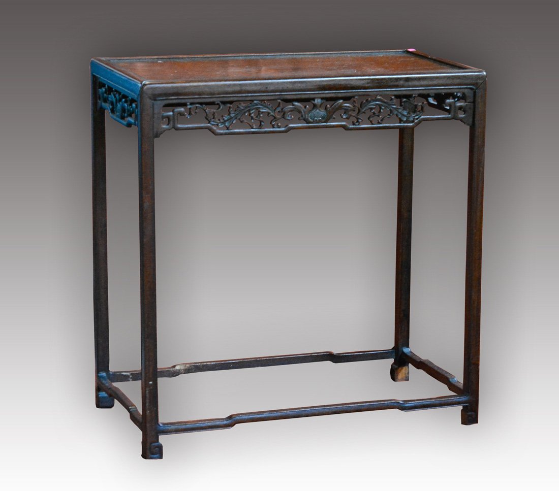 Chinese Hardwood Rectangular Side Stand: 19th cen, measures 29"h 28"w 14.5"d Provenance: Estate of Alfred Guntermann, New Haven, Ct