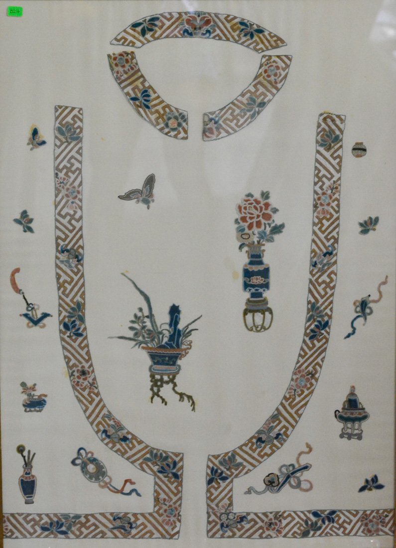 Chinese Embroidery Framed: 19th cen, measures 29"l 20.5"w Provenance: Estate of Alfred Guntermann, New Haven, Ct