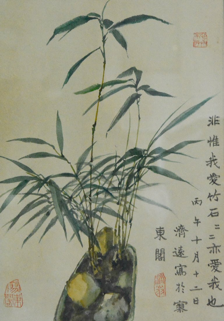 Chinese Framed Painting by Wang Ji Yuan: 20th cen, measures 31"h 14"w Provenance: from a Long Island Estate