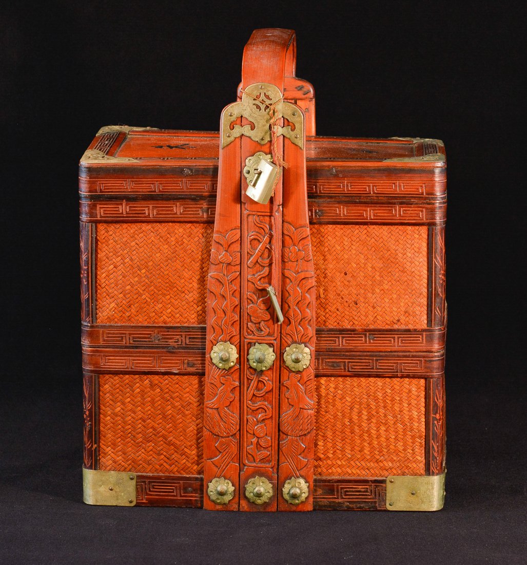 Chinese Bamboo Wedding Basket: 19/20th cen, measures 14"h 12"w 6"d; Collection of Newington, Ct Estate .