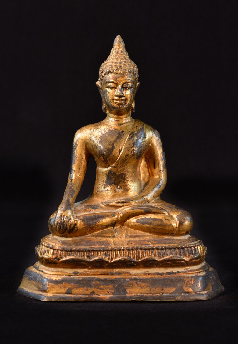 Antique Thai Seated Bronze Buddha: 19th cen, measures 8"h 6"w .