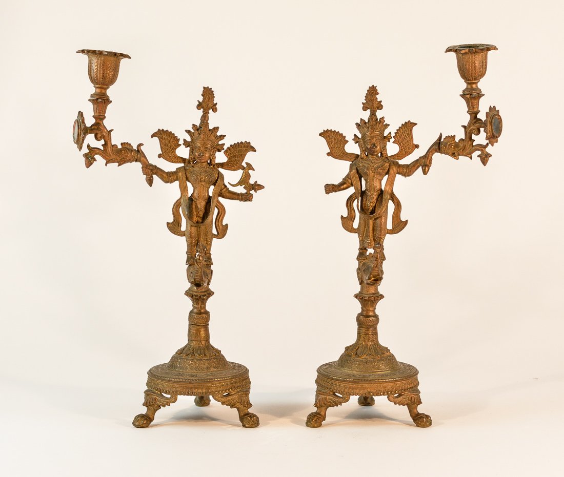 Pair Indian Nepal Bronze Buddha Riding Elephant: 19th cen, measures 14"h 6.5"w .
