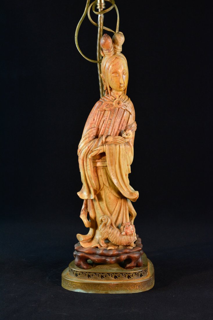 Chinese Soapstone Carving of Standing Kuanyin: 19/20th cen, measures 15" by 5"; Provenance: from a Local Stamford Estate