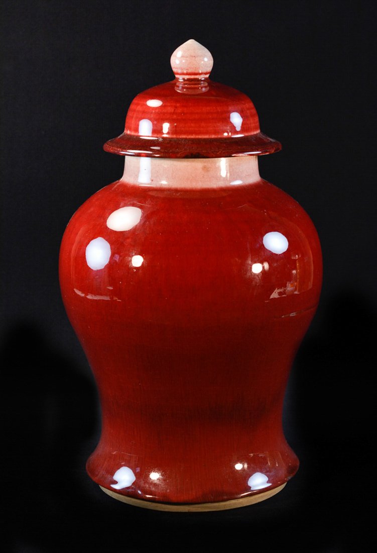 Chinese Oxblood Porcelain Covered Jinger Jar: 19th cen, measures 17"h 9"dia