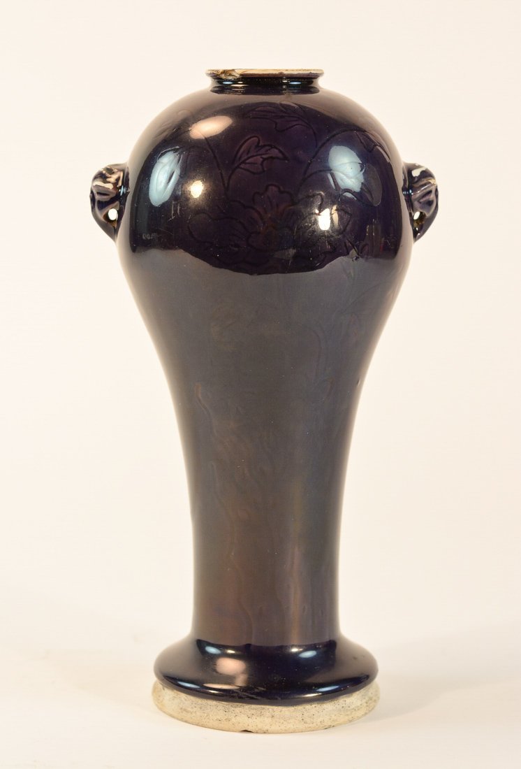 Chinese Aubergine Porcelain Vase with Incised Floral (1 of 7)