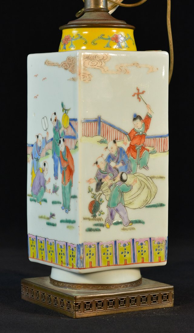 Chinese Saqure Famille Rose Lamp Vase (1 of 7)