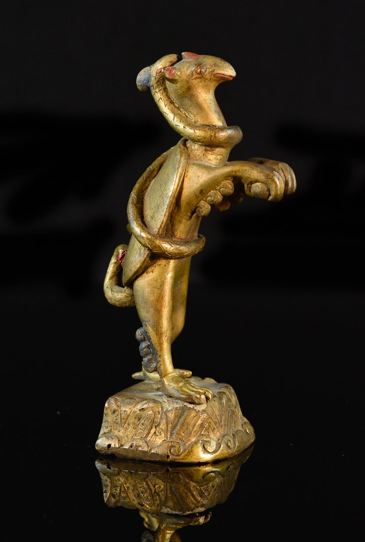 Nepal Tibet Gilt Bronze Buddhist Bird: 19th cen, Provenace: from a local Stamford estate, measures 6"h 3"w