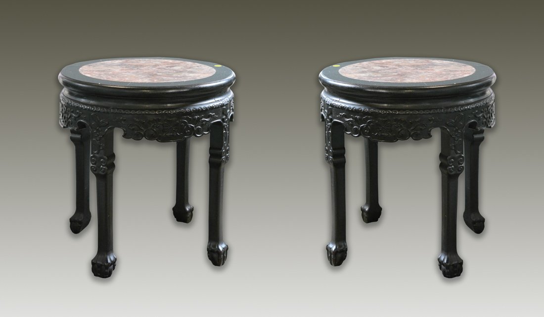 Pair Chinese Round Rosewood Stools (1 of 5)