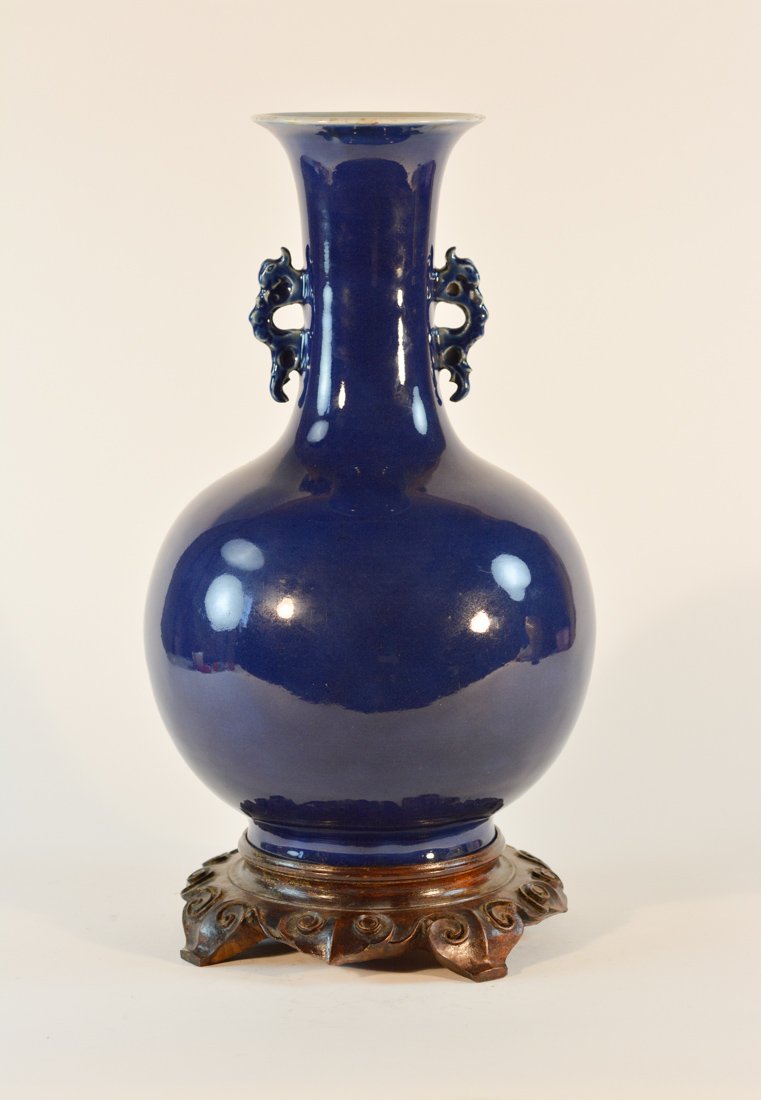Chinese Blue Glazed Monochrome Vase with Dragon Ear (1 of 8)