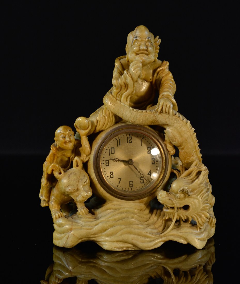 Chinese Soapstone Desk Clock - Lohan and Dragon (1 of 9)