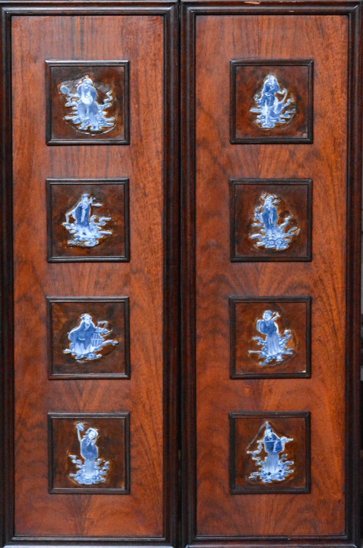 Pair Chinese Wood Wall Panel with Porcelain Inserts (1 of 10)