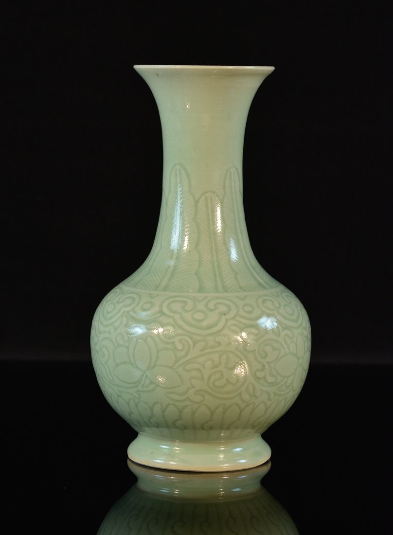 Chinese Celadon Porcelain Vase with Incised Lotus Motif (1 of 6)