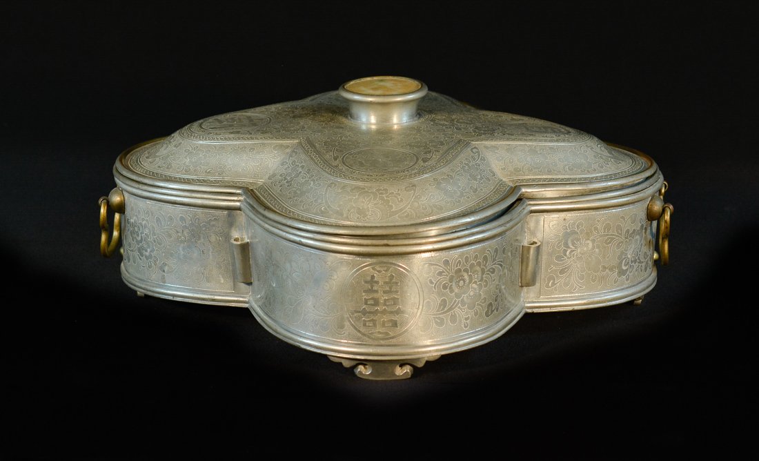 large Chinese Pewter Covered Box with Bowls Inside (1 of 10)