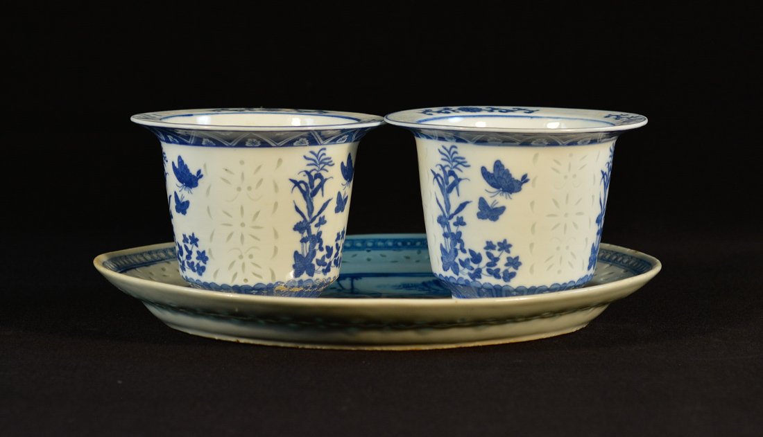 Three Chinese Blue White Porcelain - Rice Grain (1 of 8)