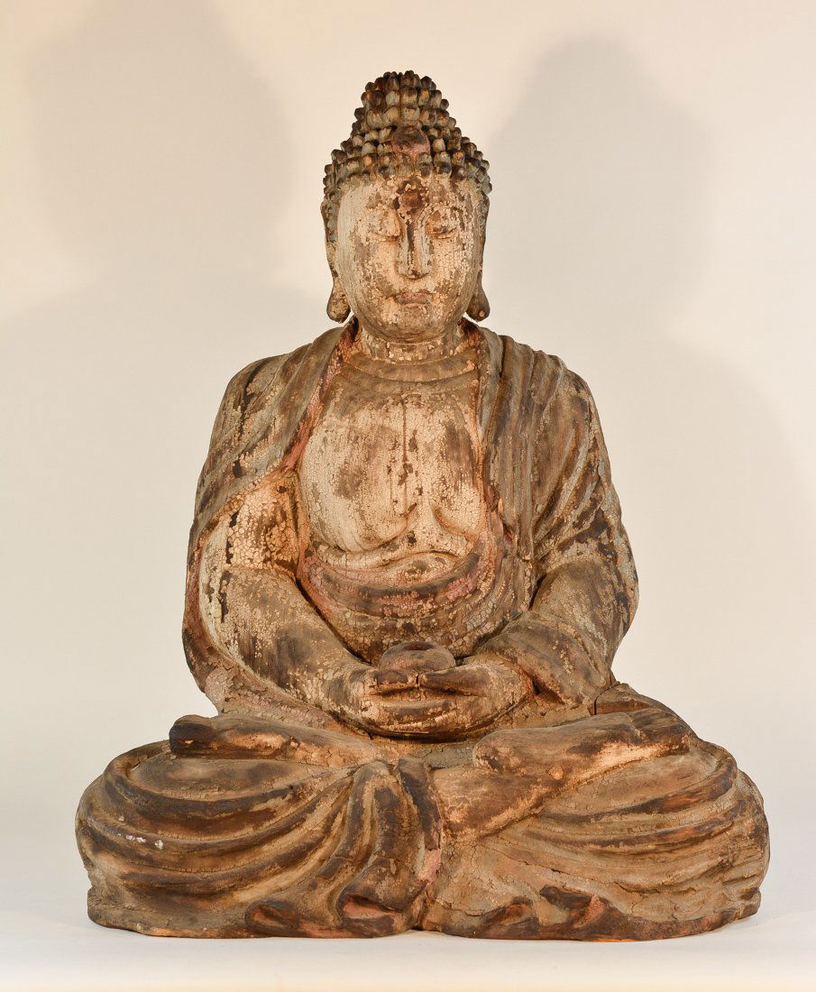 Chinese Large Wood Buddha with Trace of Lacquer (1 of 10)