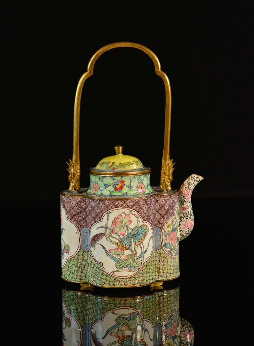 Chinese Peking Enamle Teapot with Gilt Bronze Dragon (1 of 9)