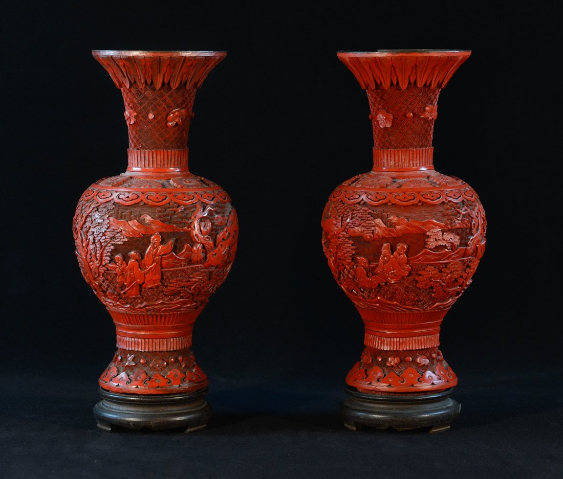 Pair Chinese Cinnebar Vases (1 of 10)