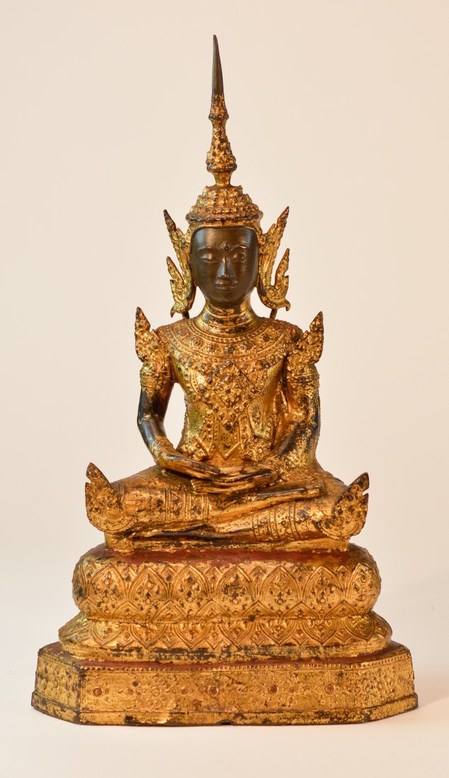 Antique Thai Seated Bronze Buddha with Gold Lacquer (1 of 9)